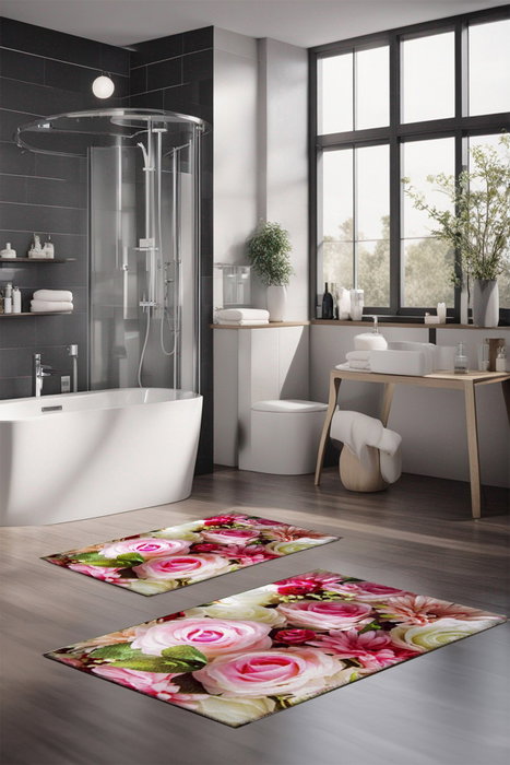 Mijölnir CT-5135 Juego de Alfombrillas de Baño de Poliéster 2 Piezas, Antideslizante, Antibacteriano, Lavable a Máquina, 40x60 cm y 60x100 cm